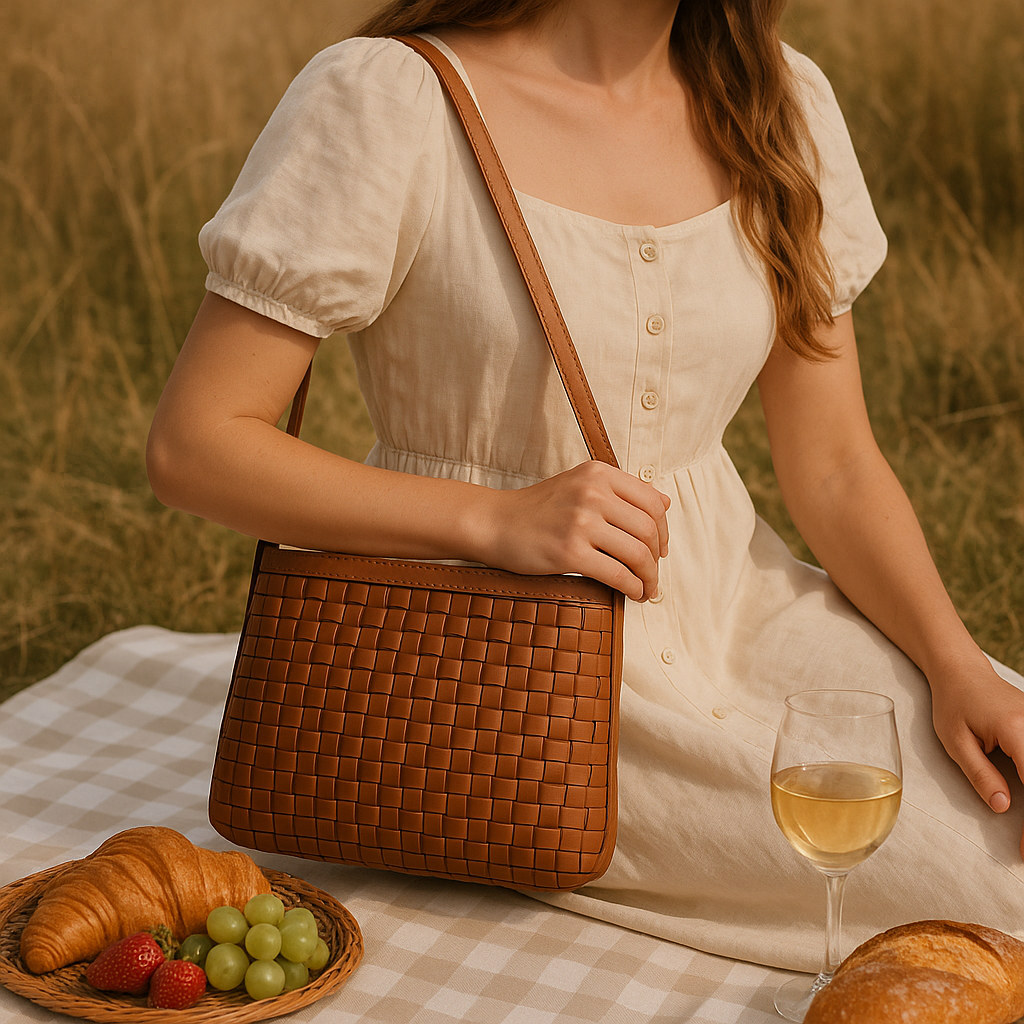 Alba Woven Leather Shoulder Bag
